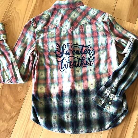 Ombre Bleached Flannel Shirt, Size Small: Upcycled Painted, Sweater Weather - Picture 11 of 13